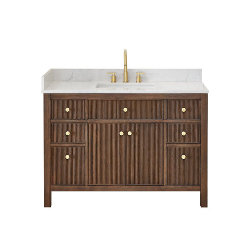 Altair 567048-BK-GW-NM Cerrito 48" Brown Brushed Oak Freestanding Single Sink Bathroom Vanity with Grain White Engineered Stone Top