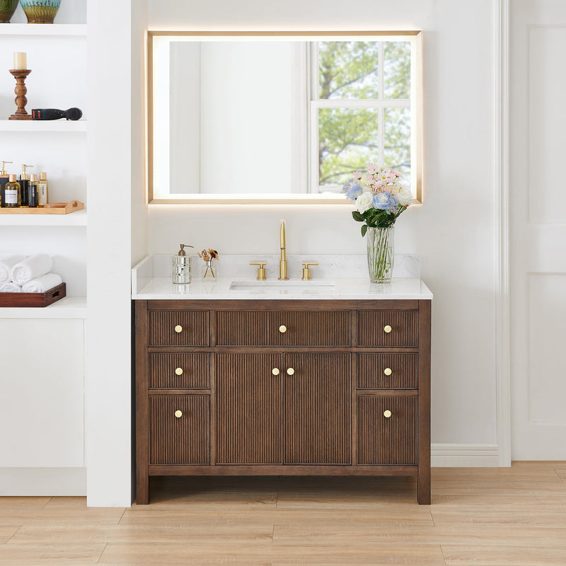 Altair 567048-BK-GW-NM Cerrito 48" Brown Brushed Oak Freestanding Single Sink Bathroom Vanity with Grain White Engineered Stone Top - view 2