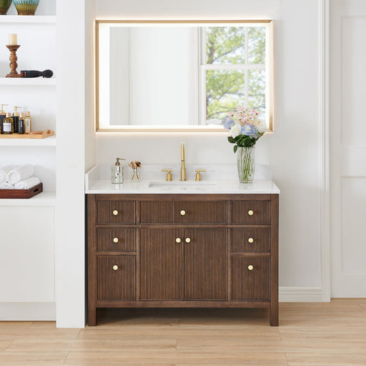 Altair 567048-BK-GW-NM Cerrito 48" Brown Brushed Oak Freestanding Single Sink Bathroom Vanity with Grain White Engineered Stone Top - view 2