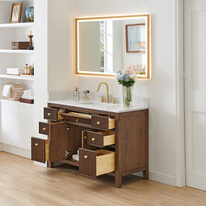 Altair 567048-BK-GW-NM Cerrito 48" Brown Brushed Oak Freestanding Single Sink Bathroom Vanity with Grain White Engineered Stone Top - view 4