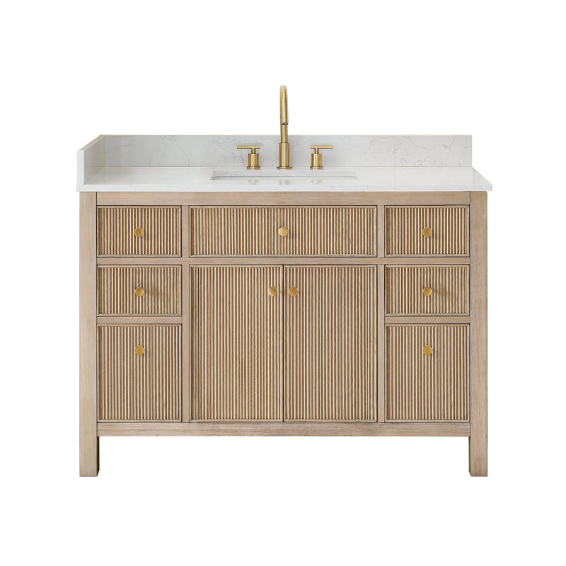 Altair 567048-NK-GW-NM Cerrito 48" Natural Oak Freestanding Single Sink Bathroom Vanity with Grain White Engineered Stone Top