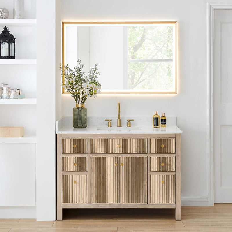 Altair 567048-NK-GW-NM Cerrito 48" Natural Oak Freestanding Single Sink Bathroom Vanity with Grain White Engineered Stone Top - view 2