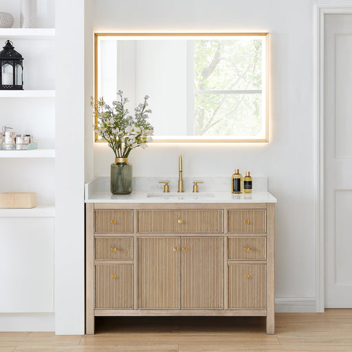 Altair 567048-NK-GW-NM Cerrito 48" Natural Oak Freestanding Single Sink Bathroom Vanity with Grain White Engineered Stone Top - view 2