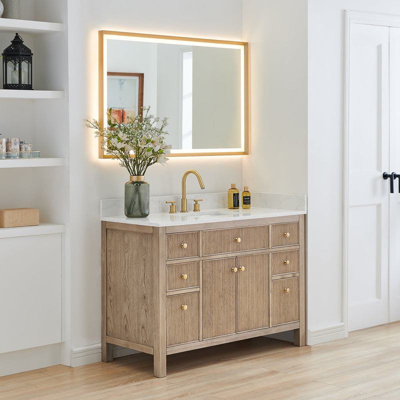 Altair 567048-NK-GW-NM Cerrito 48" Natural Oak Freestanding Single Sink Bathroom Vanity with Grain White Engineered Stone Top - view 3