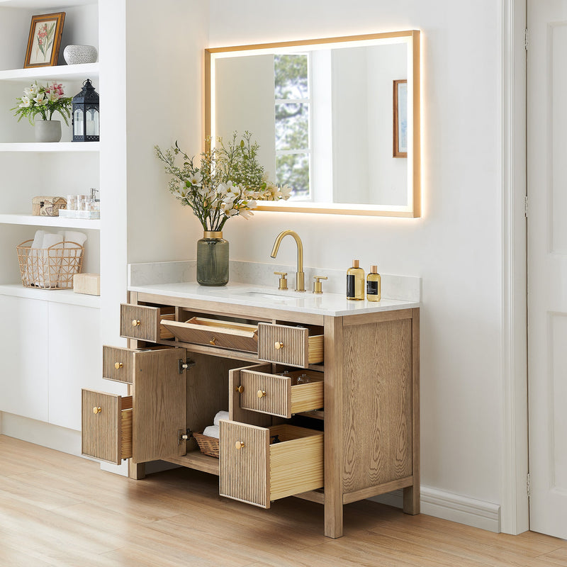 Altair 567048-NK-GW-NM Cerrito 48" Natural Oak Freestanding Single Sink Bathroom Vanity with Grain White Engineered Stone Top - view 4