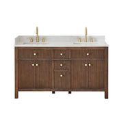Altair 567060-BK-GW-NM Cerrito 60" Brown Brushed Oak Freestanding Double Sink Bathroom Vanity with Grain White Engineered Stone Top