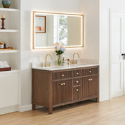 Altair 567060-BK-GW-NM Cerrito 60" Brown Brushed Oak Freestanding Double Sink Bathroom Vanity with Grain White Engineered Stone Top - view 3