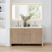 Altair 567060-NK-GW-NM Cerrito 60" Natural Oak Freestanding Double Sink Bathroom Vanity with Grain White Engineered Stone Top - view 2
