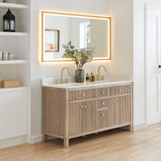 Altair 567060-NK-GW-NM Cerrito 60" Natural Oak Freestanding Double Sink Bathroom Vanity with Grain White Engineered Stone Top - view 3