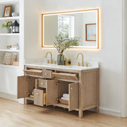 Altair 567060-NK-GW-NM Cerrito 60" Natural Oak Freestanding Double Sink Bathroom Vanity with Grain White Engineered Stone Top - view 4