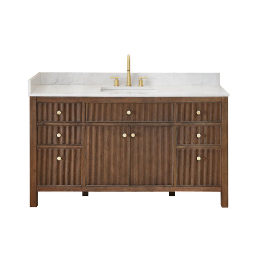 Altair 567060S-BK-GW-NM Cerrito 60" Brown Brushed Oak Freestanding Single Sink Bathroom Vanity with Grain White Engineered Stone Top