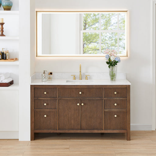 Altair 567060S-BK-GW-NM Cerrito 60" Brown Brushed Oak Freestanding Single Sink Bathroom Vanity with Grain White Engineered Stone Top - view 2