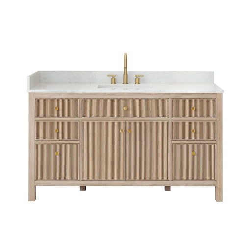 Altair 567060S-NK-GW-NM Cerrito 60" Natural Oak Freestanding Single Sink Bathroom Vanity with Grain White Engineered Stone Top