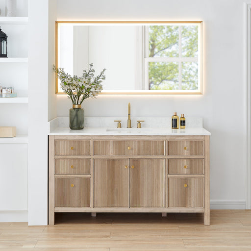 Altair 567060S-NK-GW-NM Cerrito 60" Natural Oak Freestanding Single Sink Bathroom Vanity with Grain White Engineered Stone Top - view 2