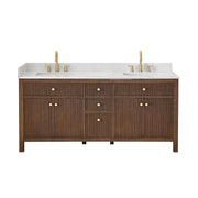Altair 567072-BK-GW-NM Cerrito 72" Brown Brushed Oak Freestanding Double Sink Bathroom Vanity with Grain White Engineered Stone Top