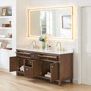 Altair 567072-BK-GW-NM Cerrito 72" Brown Brushed Oak Freestanding Double Sink Bathroom Vanity with Grain White Engineered Stone Top - view 4