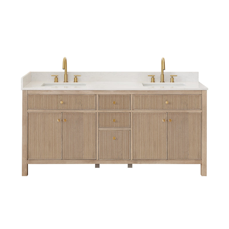 Altair 567072-NK-GW-NM Cerrito 72" Natural Oak Freestanding Double Sink Bathroom Vanity with Grain White Engineered Stone Top