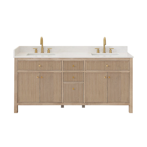 Altair 567072-NK-GW-NM Cerrito 72" Natural Oak Freestanding Double Sink Bathroom Vanity with Grain White Engineered Stone Top