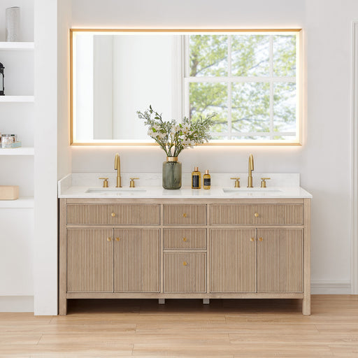 Altair 567072-NK-GW-NM Cerrito 72" Natural Oak Freestanding Double Sink Bathroom Vanity with Grain White Engineered Stone Top - view 2