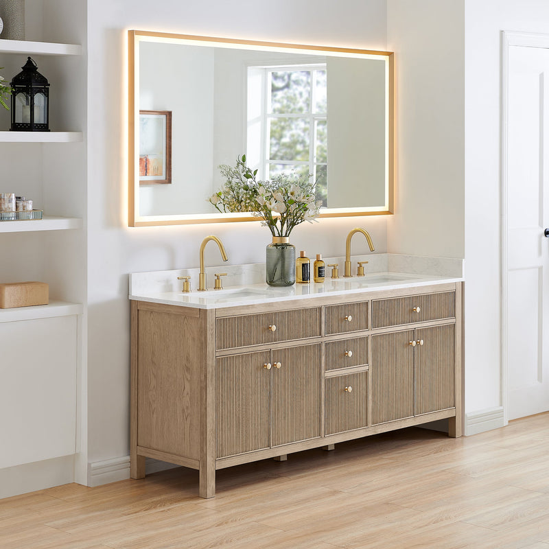 Altair 567072-NK-GW-NM Cerrito 72" Natural Oak Freestanding Double Sink Bathroom Vanity with Grain White Engineered Stone Top - view 3