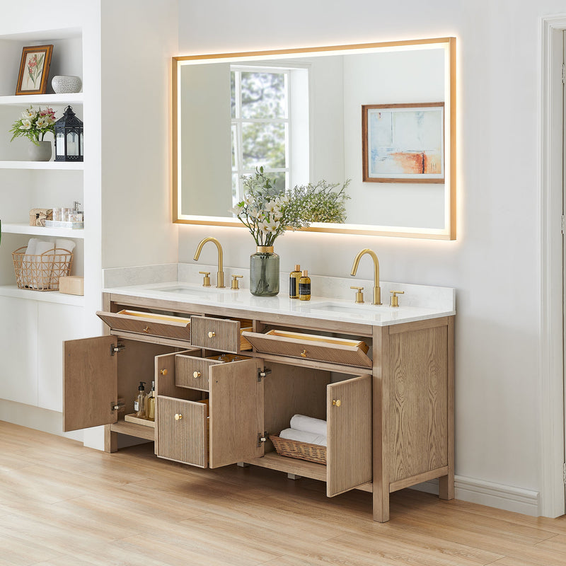 Altair 567072-NK-GW-NM Cerrito 72" Natural Oak Freestanding Double Sink Bathroom Vanity with Grain White Engineered Stone Top - view 4