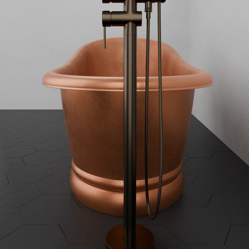 59" Zinsle Hammered Copper Single Slipper Copper Pedestal Tub