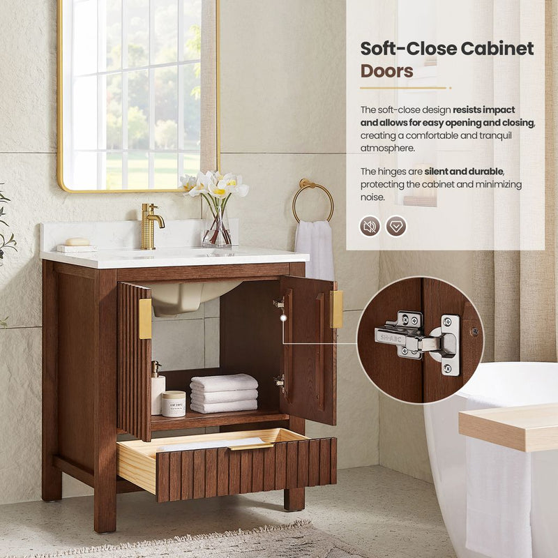 Vinnova 704230-AD-GW Shenzhen 30" Single Sink Bath Vanity in Aged Dark Brown Oak