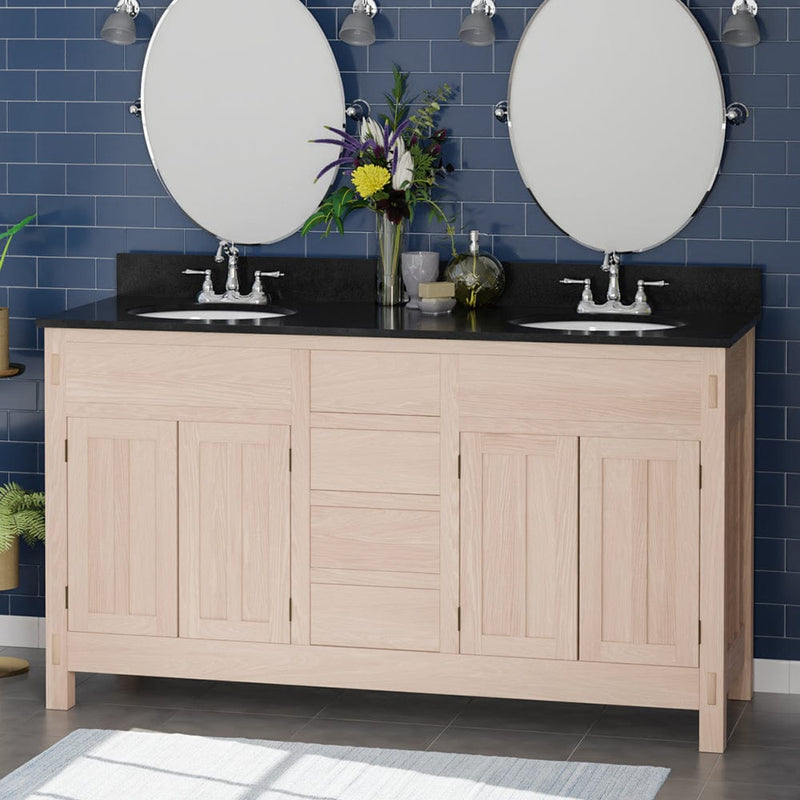 Magnus 138899 60" Mission Unfinished Red Oak Double Vanity for Undermount Sinks - 34" Height