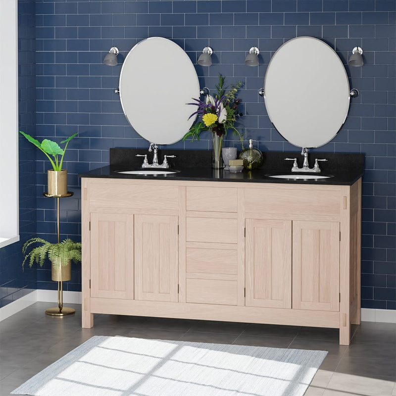 Magnus 138899 60" Mission Unfinished Red Oak Double Vanity for Undermount Sinks - 34" Height