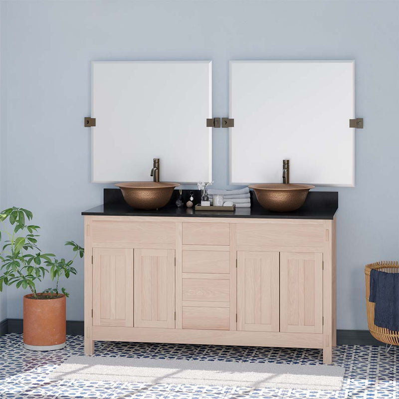 Magnus 138903 60" Mission Unfinished Red Oak Double Vanity for Vessel Sinks - 34" Height