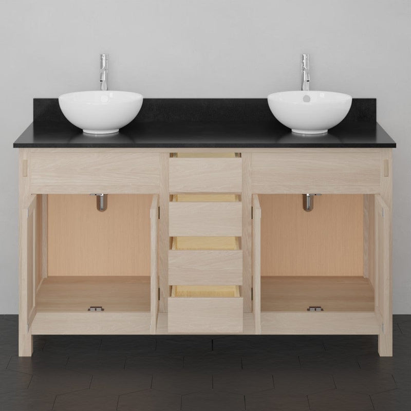 Magnus 138903 60" Mission Unfinished Red Oak Double Vanity for Vessel Sinks - 34" Height