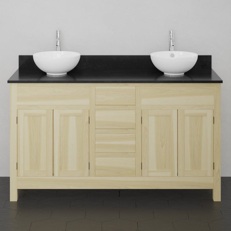 Magnus 156797 60" Unpainted Shaker Style Poplar Wood Double Vanity for Vessel Sink - 34" Height