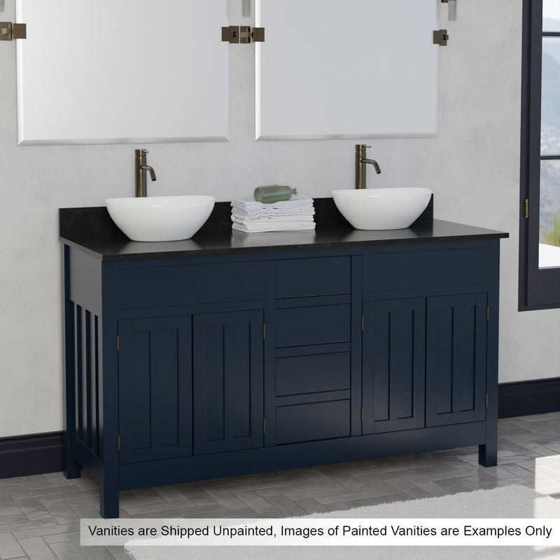 Magnus 156797 60" Unpainted Shaker Style Poplar Wood Double Vanity for Vessel Sink - 34" Height