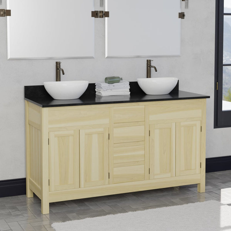 Magnus 156797 60" Unpainted Shaker Style Poplar Wood Double Vanity for Vessel Sink - 34" Height