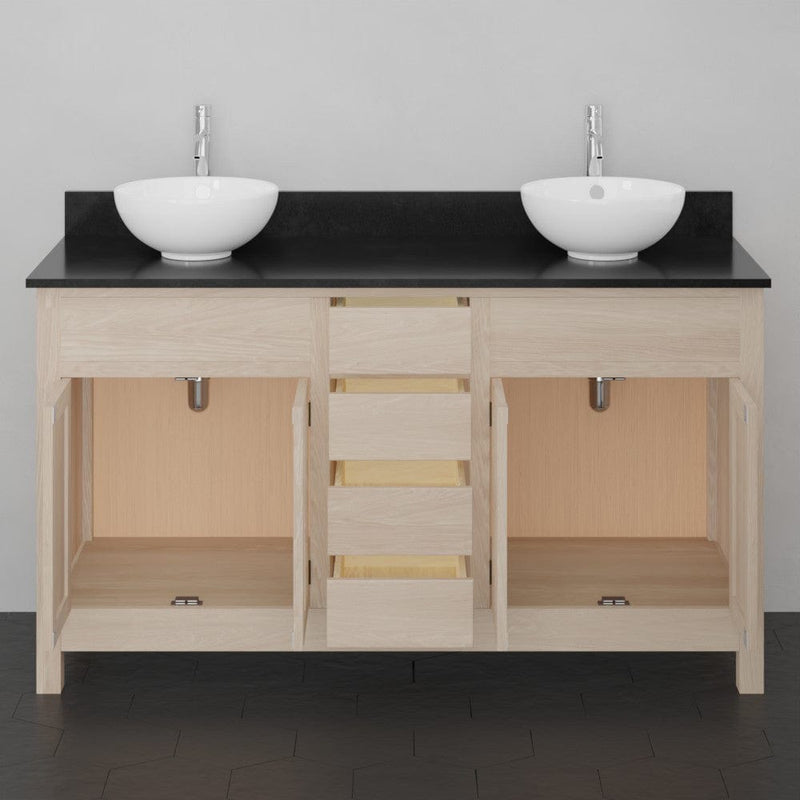 Magnus 148509 60" Vippis Unfinished Red Oak Raised Panel Double Vanity for Vessel Sinks - 34" Height
