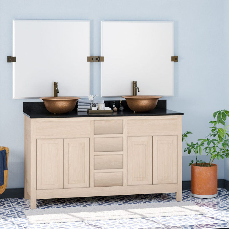 Magnus 148509 60" Vippis Unfinished Red Oak Raised Panel Double Vanity for Vessel Sinks - 34" Height