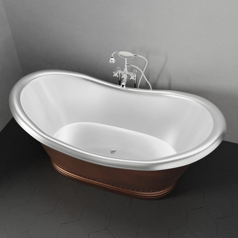 Magnus 109951 66" Findley Copper Double-Slipper Roll-Top Pedestal Tub - Nickel Interior