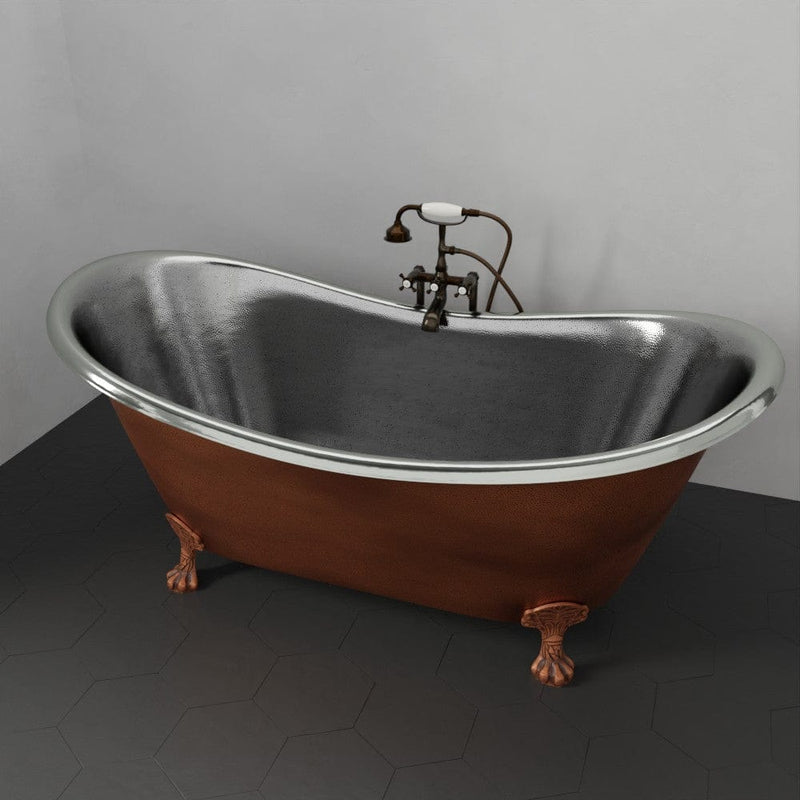 Magnus 139031 66" Forhaster Antique Copper Clawfoot Double-Slipper Tub - Nickel Interior - view 3