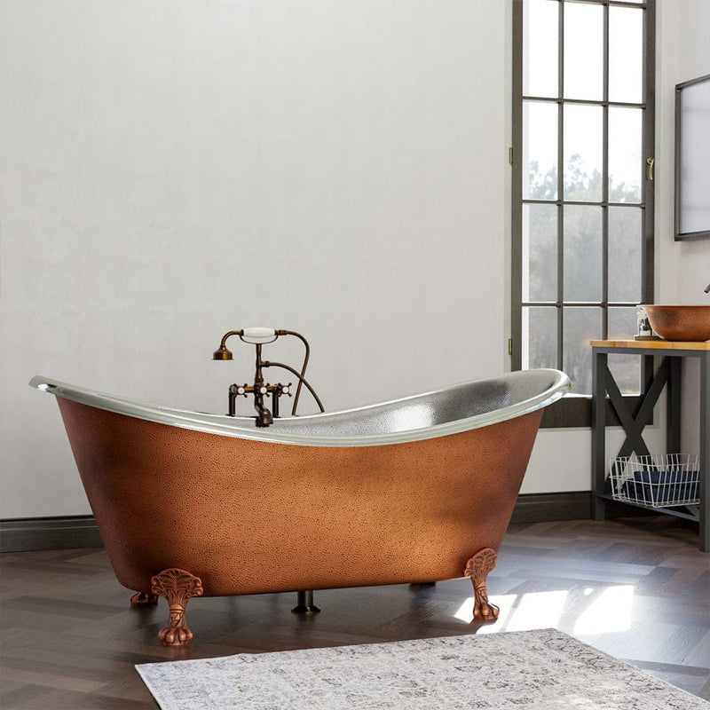 Magnus 139031 66" Forhaster Antique Copper Clawfoot Double-Slipper Tub - Nickel Interior - view 2