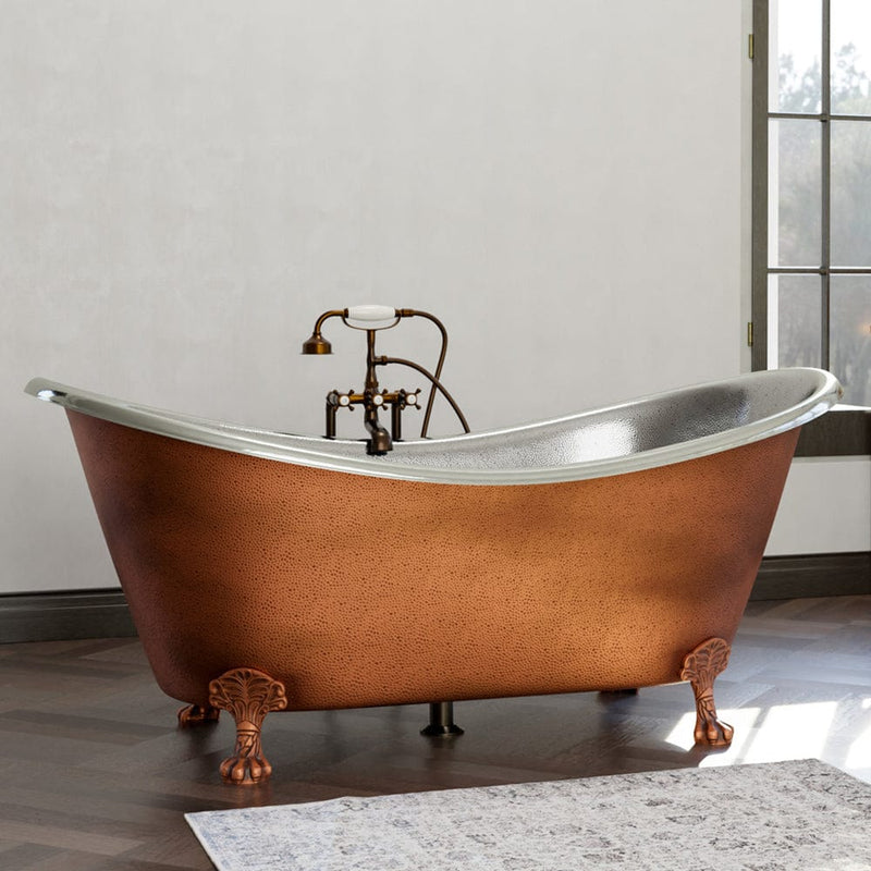 Magnus 139031 66" Forhaster Antique Copper Clawfoot Double-Slipper Tub - Nickel Interior