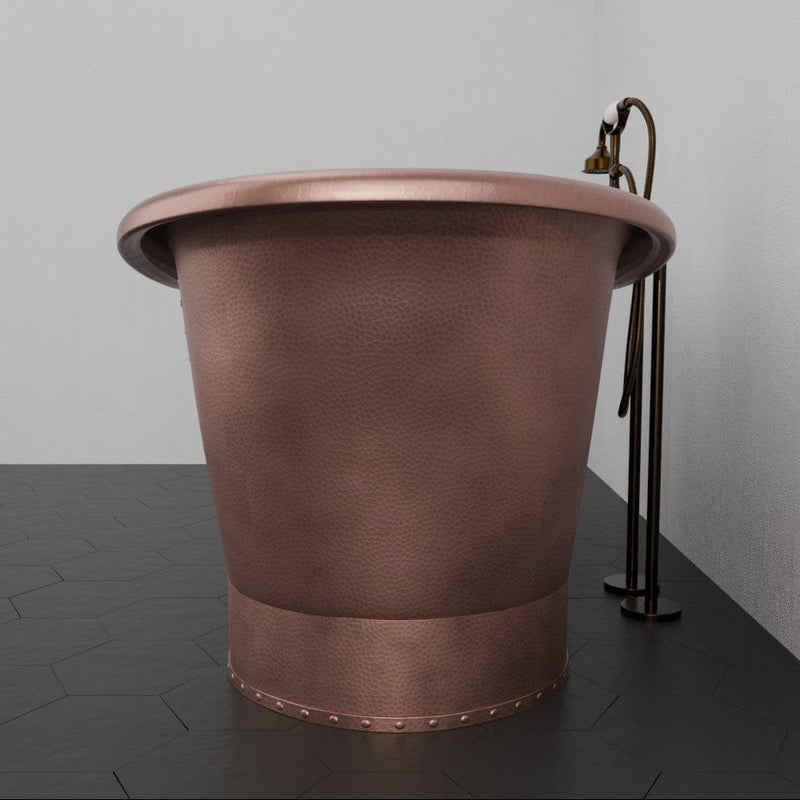 Magnus 157425 66" Hayward Hammered Copper Double Slipper Pedestal Tub with Copper Rivets