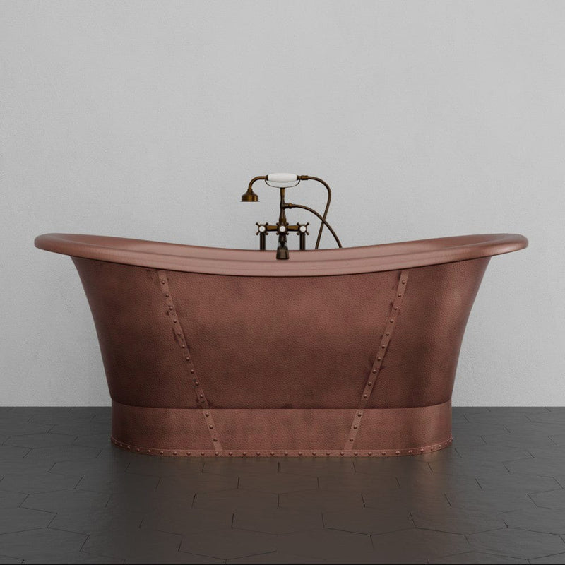 Magnus 157425 66" Hayward Hammered Copper Double Slipper Pedestal Tub with Copper Rivets