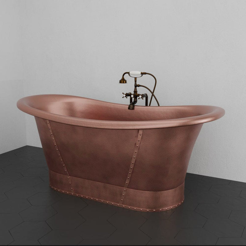 Magnus 157425 66" Hayward Hammered Copper Double Slipper Pedestal Tub with Copper Rivets
