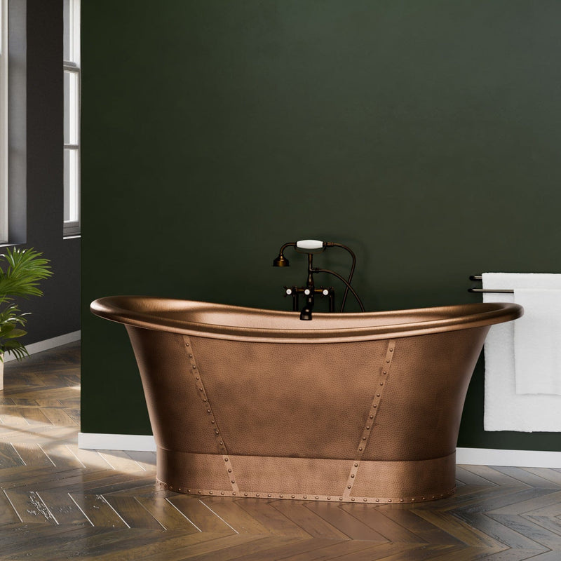 Magnus 157425 66" Hayward Hammered Copper Double Slipper Pedestal Tub with Copper Rivets