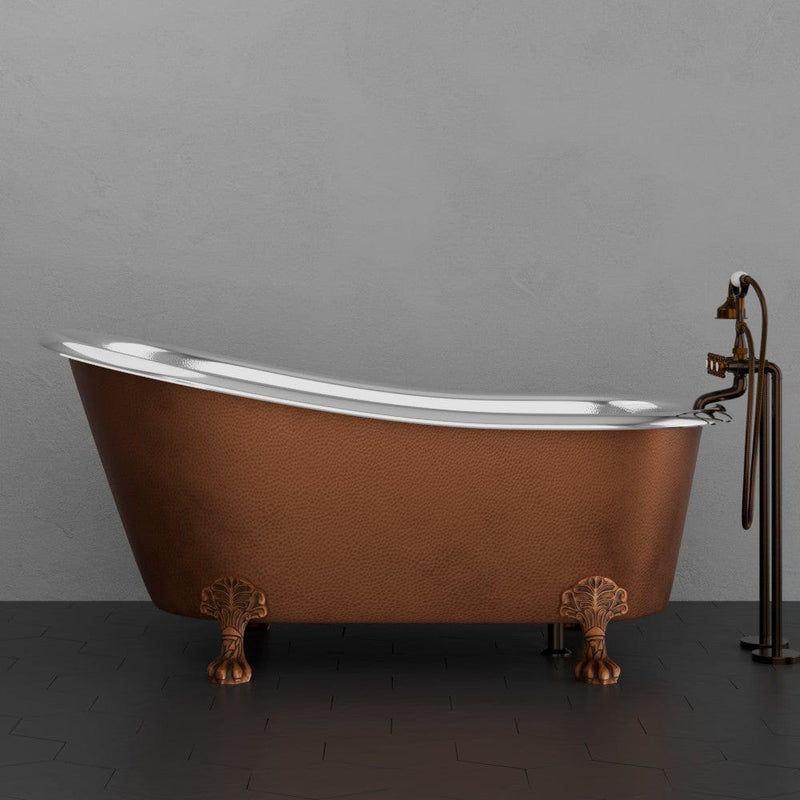 Magnus 157428 66" Jadaro Single Slipper Copper Clawfoot Tub with Rolled Rim - Polished Nickel Interior with Antique Copper Exterior