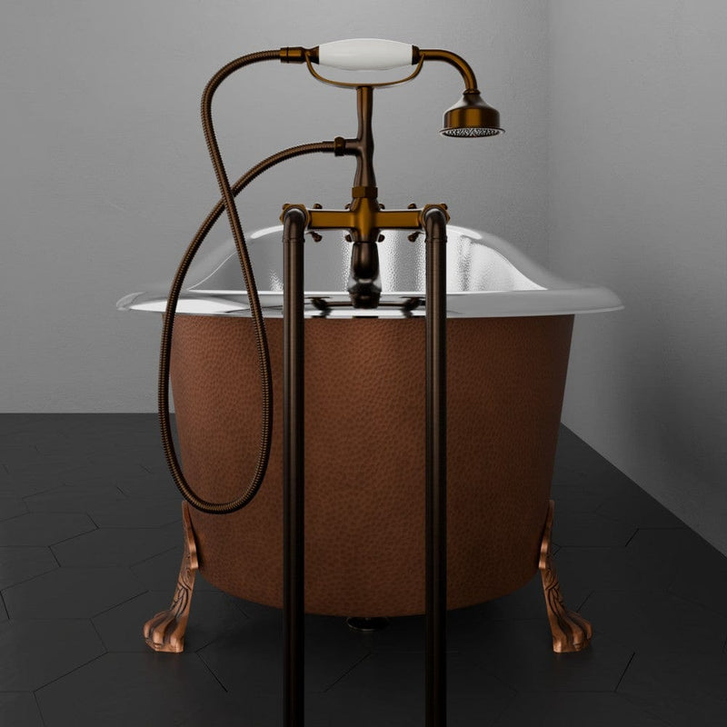 Magnus 157428 66" Jadaro Single Slipper Copper Clawfoot Tub with Rolled Rim - Polished Nickel Interior with Antique Copper Exterior