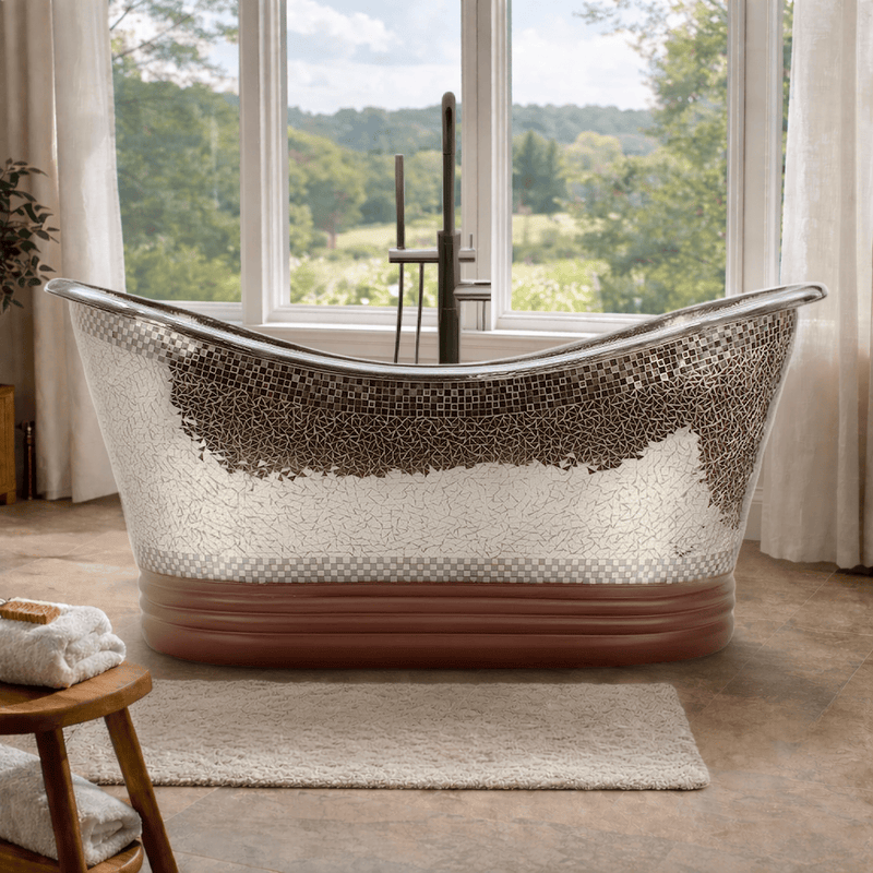 Magnus 139015 66" Pomona Copper Double-Slipper Mosaic Nickel-Plated Tub