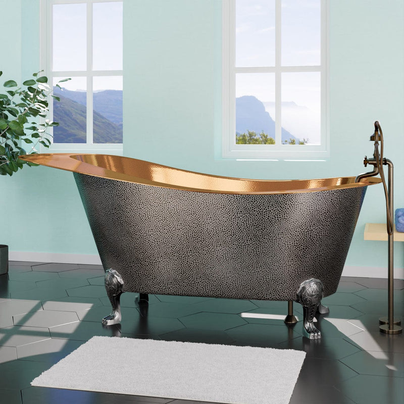 Magnus 139018 66" Walden Hammered Antique Copper Slipper Clawfoot Tub - Polished Interior