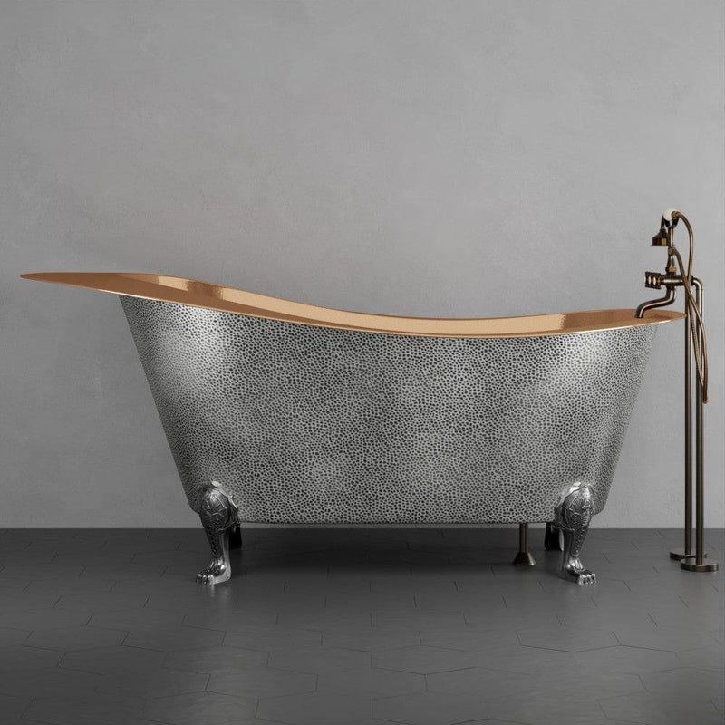 Magnus 139018 66" Walden Hammered Antique Copper Slipper Clawfoot Tub - Polished Interior