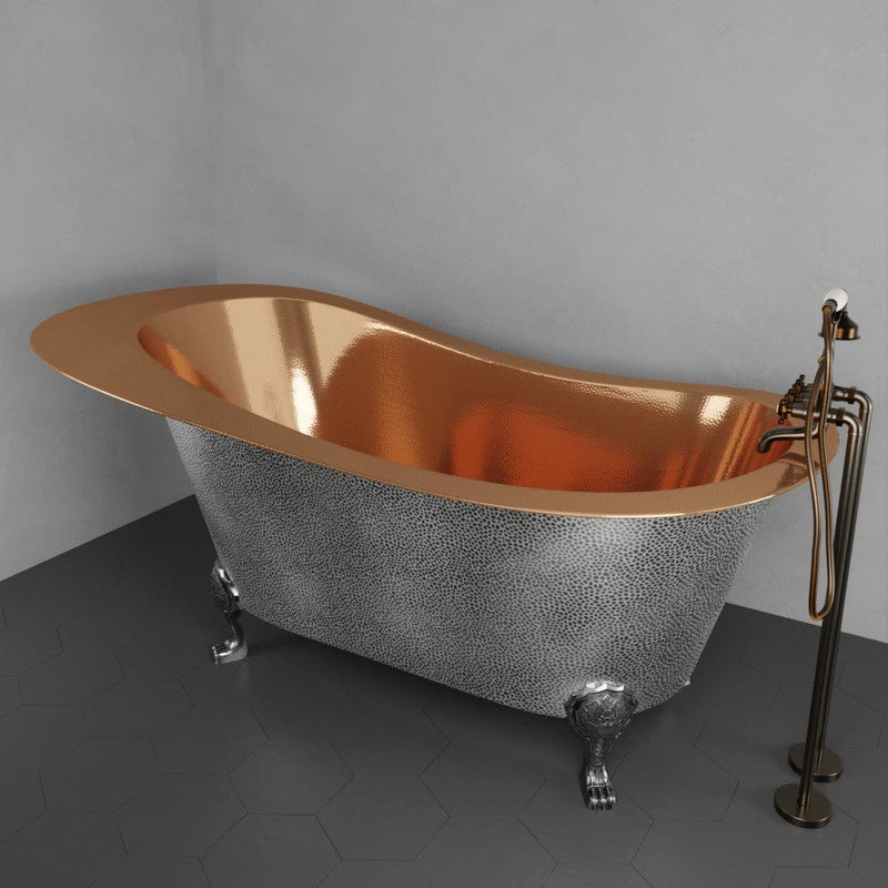 Magnus 139018 66" Walden Hammered Antique Copper Slipper Clawfoot Tub - Polished Interior